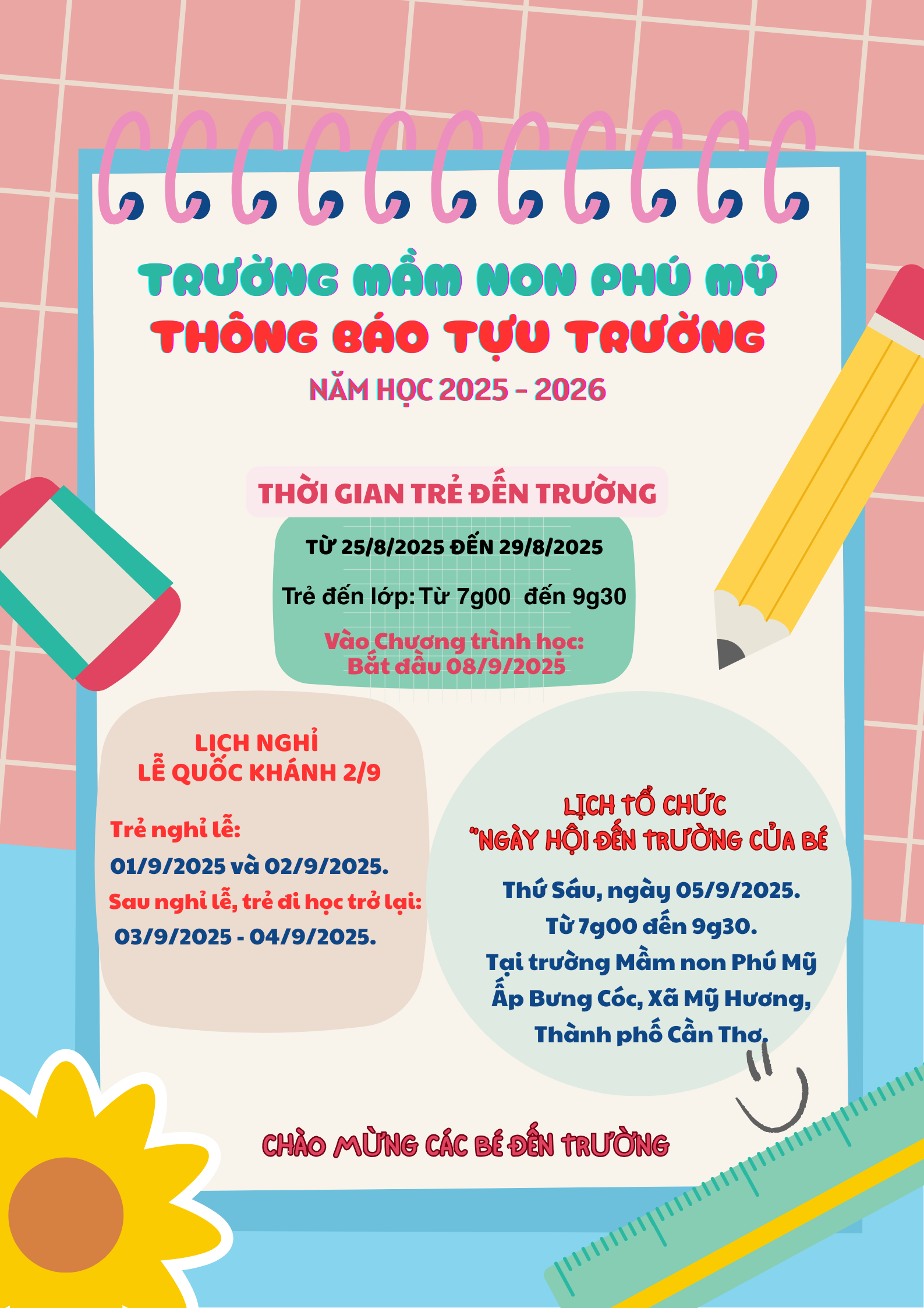 TRƯỜNG MẦM NON PHÚ MỸ THÔNG BÁO TỰU TRƯỜNG, NĂM HỌC 2025 - 2026